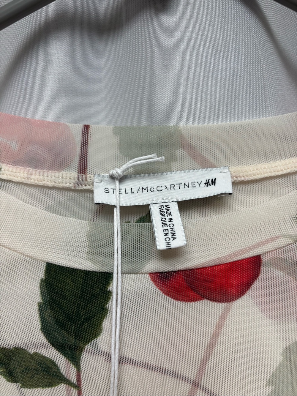 Stella McCartney x H&M Cherry Print Long-Sleeve Sheer Top - Cream/Red - Picture 4 of 6